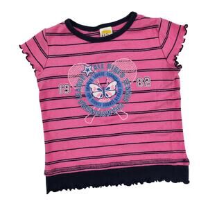 TKS Girls Size 4 Pink Stripe Butterfly Tennis Graphic Baby Tee Y2K Preppy